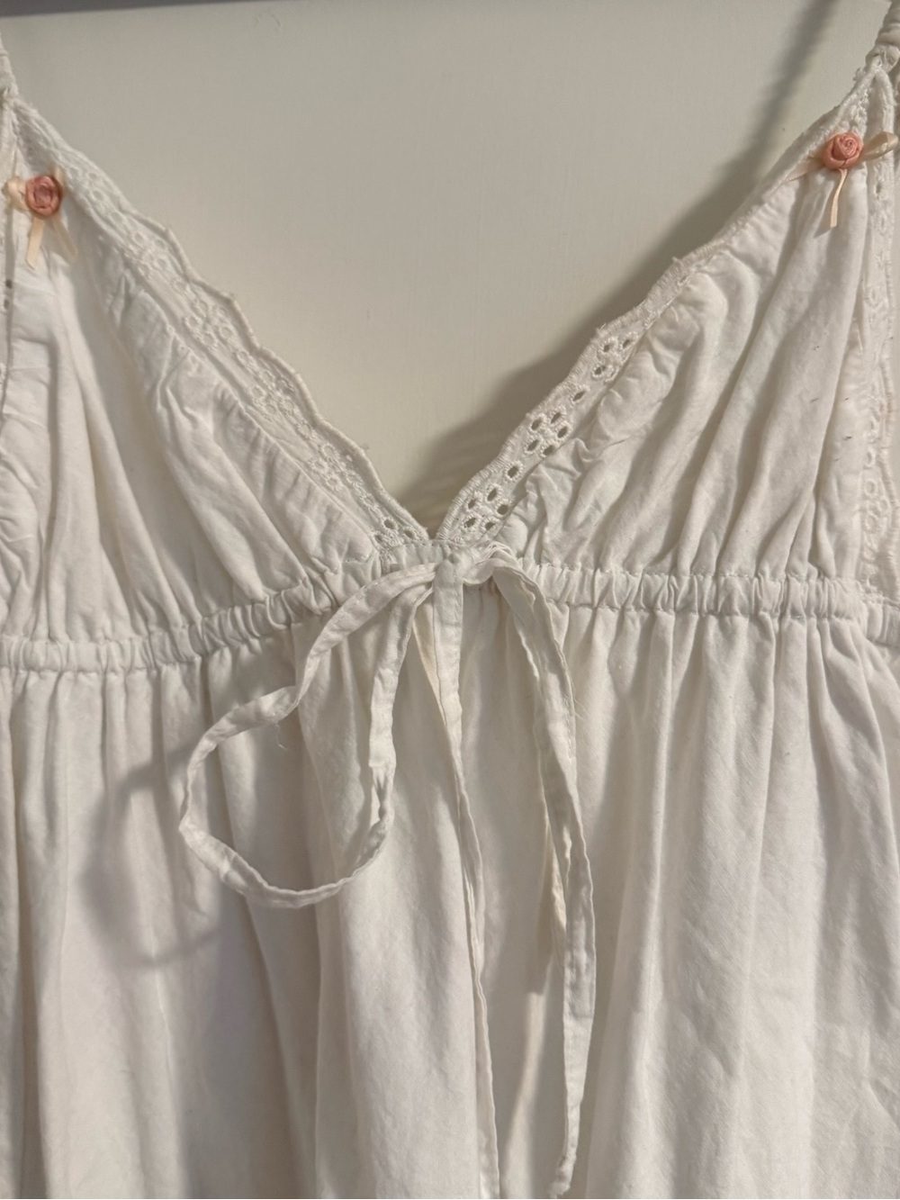 American Vintage White Cotton Lace-Trim Babydoll Chemise Top - Picture 2 of 6